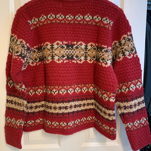 Eddie Bauer Lamb’s Wool Cardigan Sweater - Medium - Dark Red - Vintage - Picture 2 of 9